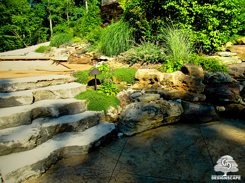 designscape, hardscaping, limestone, natural stone steps, lake monroe, bloomington indiana,