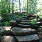 designscape, hardscaping, sandstone, natural stone steps, lake cabin, nashville indiana,
