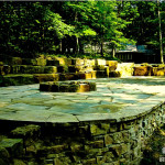 natural stone retaining wall, seat wall, fire pit, residential